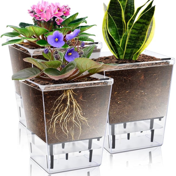 Samhe 3-Pack Self Watering Planters 5 inch Flower Pots Planters with Deep Reservoir for Spider Plant, Orchid, African Violet