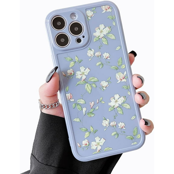 Compatible with iPhone 14 Pro Case for Girls Women, Floral Flower Pattern Design Silicone Case, Slim Shockproof TPU Protective Bumper Case Cover for iPhone 14 Pro 6.1 inch,Grey