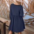 thumbnail image 6 of Ygbgbb Women's Elegant Casual Solid Color Long Sleeved Round Neck Dress (Navy,M), 6 of 6