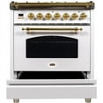 thumbnail image 2 of Ilve UPN76DMPB Nostalgie Series 30 Inch Dual Fuel Convection Freestanding Range, 5 Sealed Brass Burners, 3 cu.ft. Total Oven Capacity in White, Brass Trim (Natural Gas), 2 of 3