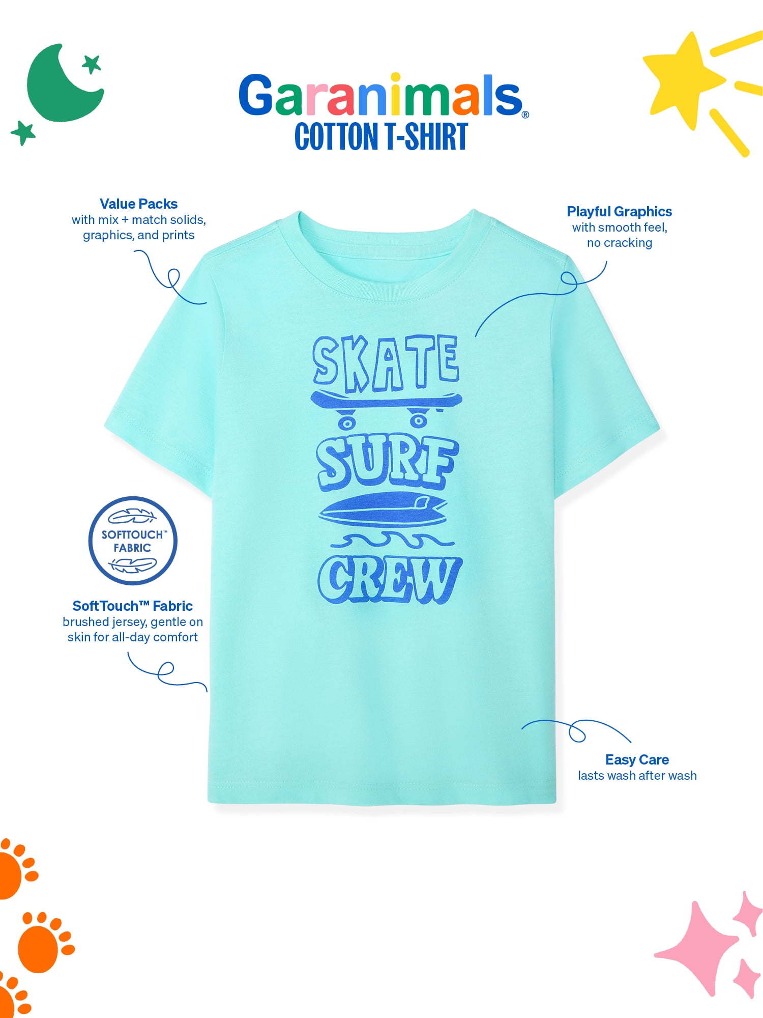 Garanimals Newborn, Baby & Toddler Boy Cotton Short-Sleeve Graphic T-Shirts, 3-Pack, Sizes 0-6T