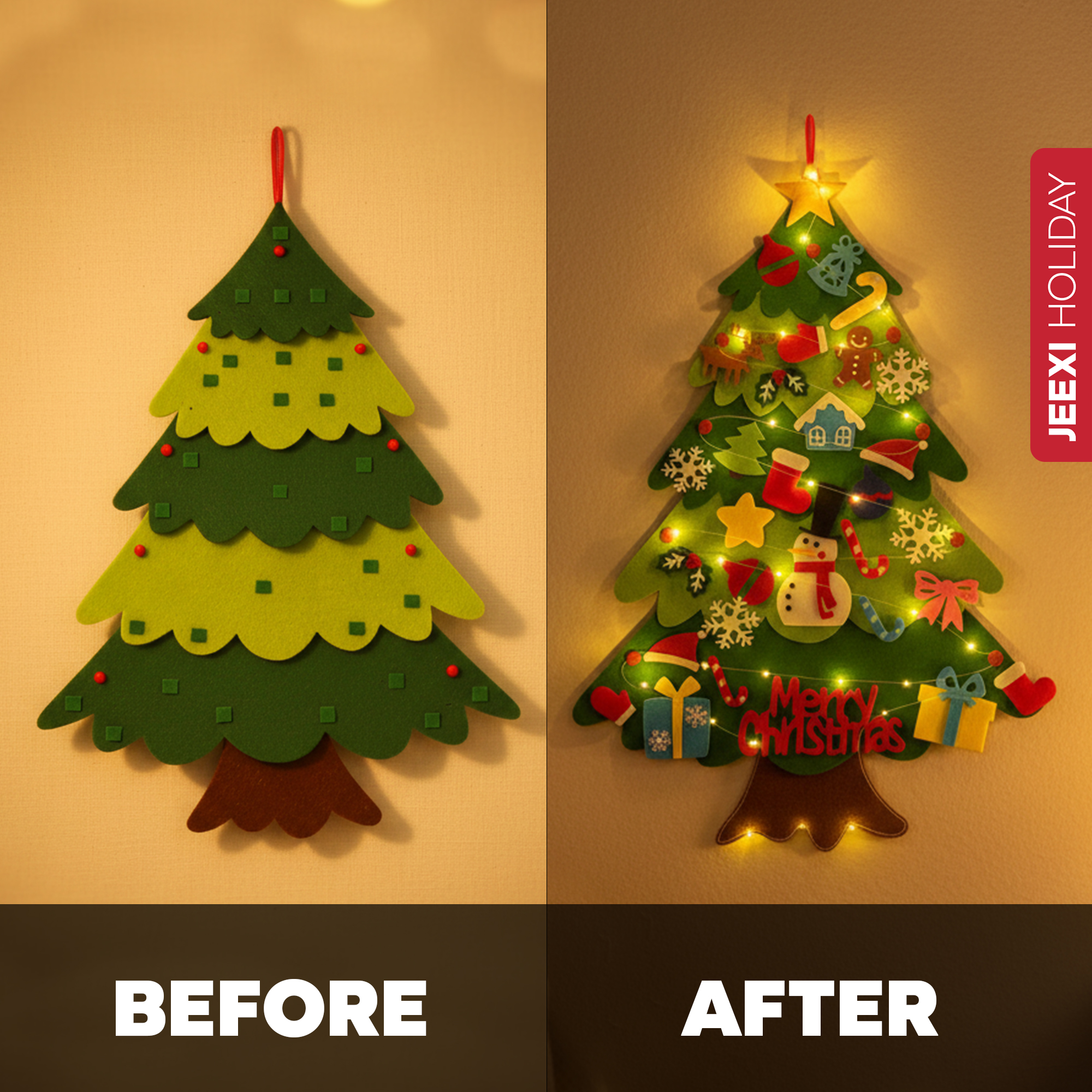JEEXI 3ft DIY Felt Christmas Tree with LED String Lights photo 4