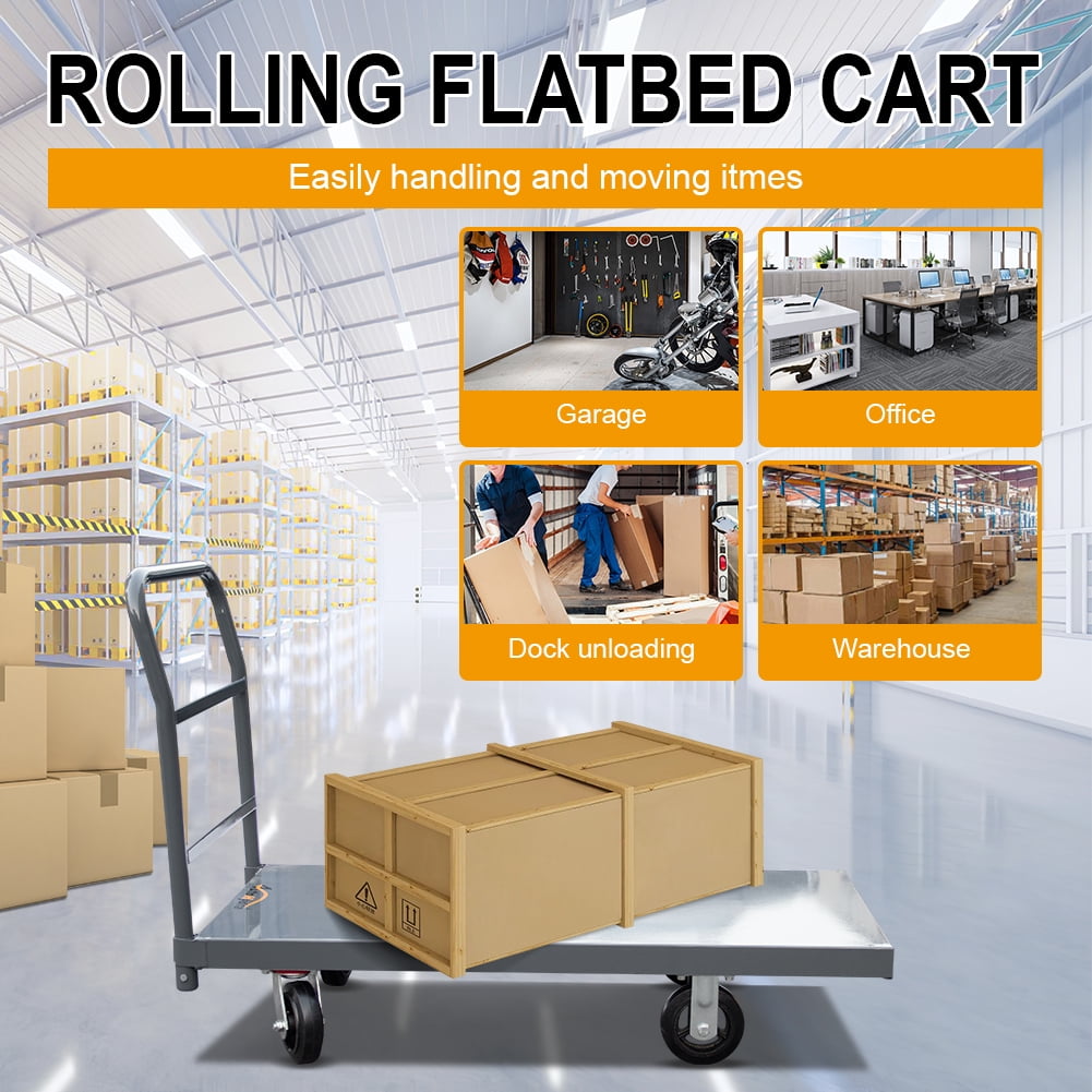 HPDAVV 48" L x 24" W Steel Platform Truck 2000 Lbs Loading Capacity Heavy Duty Flatbed Hand Truck Utility Push Cart with 6" Rubber Casters
