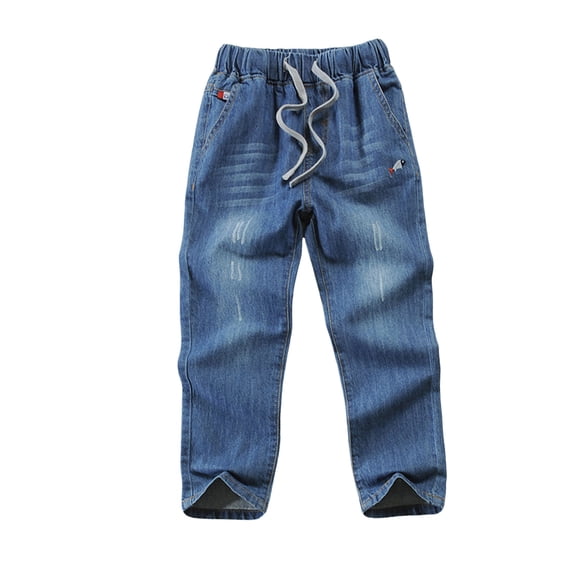 Flare Jeans Juniors Teen Boys Loose Jeans Relaxed Fit Wide Leg Ripped Jean Adjustable Waist Denim Pants Kids Stretch Vintage Trousers Streetwear Drawstring