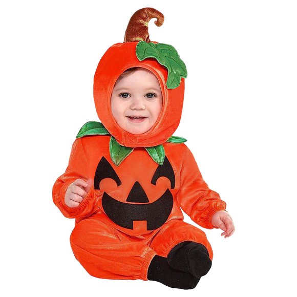 2025 Newborn Baby Boys' Girls' Halloween Outfits Romper Pumpkin Bodysuit with Hat Orange for 18-24 Months