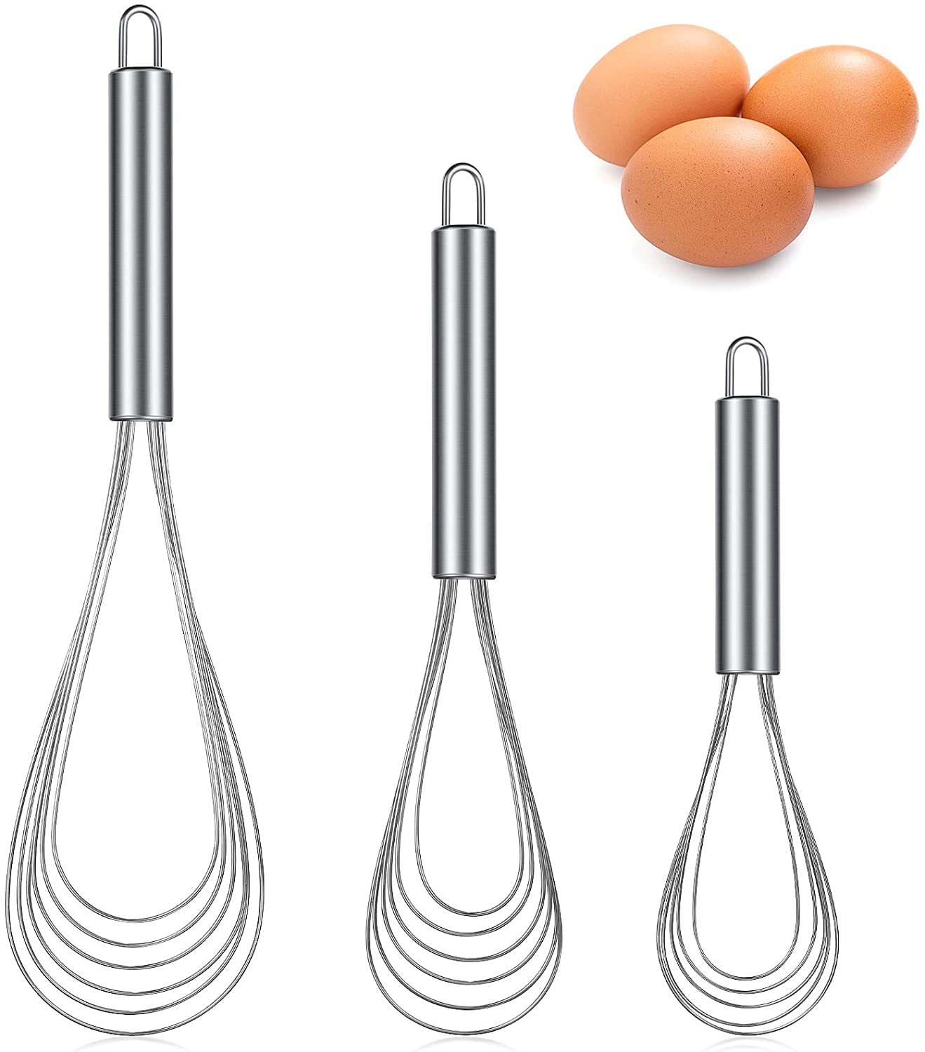 ANYI Whisk 12Inch Stainless Steel Long Handle Egg Beater Hand Push Wisking  Tool for Home Whisks for Cooking, Blending, Beating & Stirring (Silver)