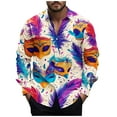 thumbnail image 2 of BLTIBY Mardi Gras Shirts for Men Button Up Lapel Long Sleeve Carnival Printed Blouse Fashion Lightweight Casual Tops Multicolor 5 L, 2 of 5