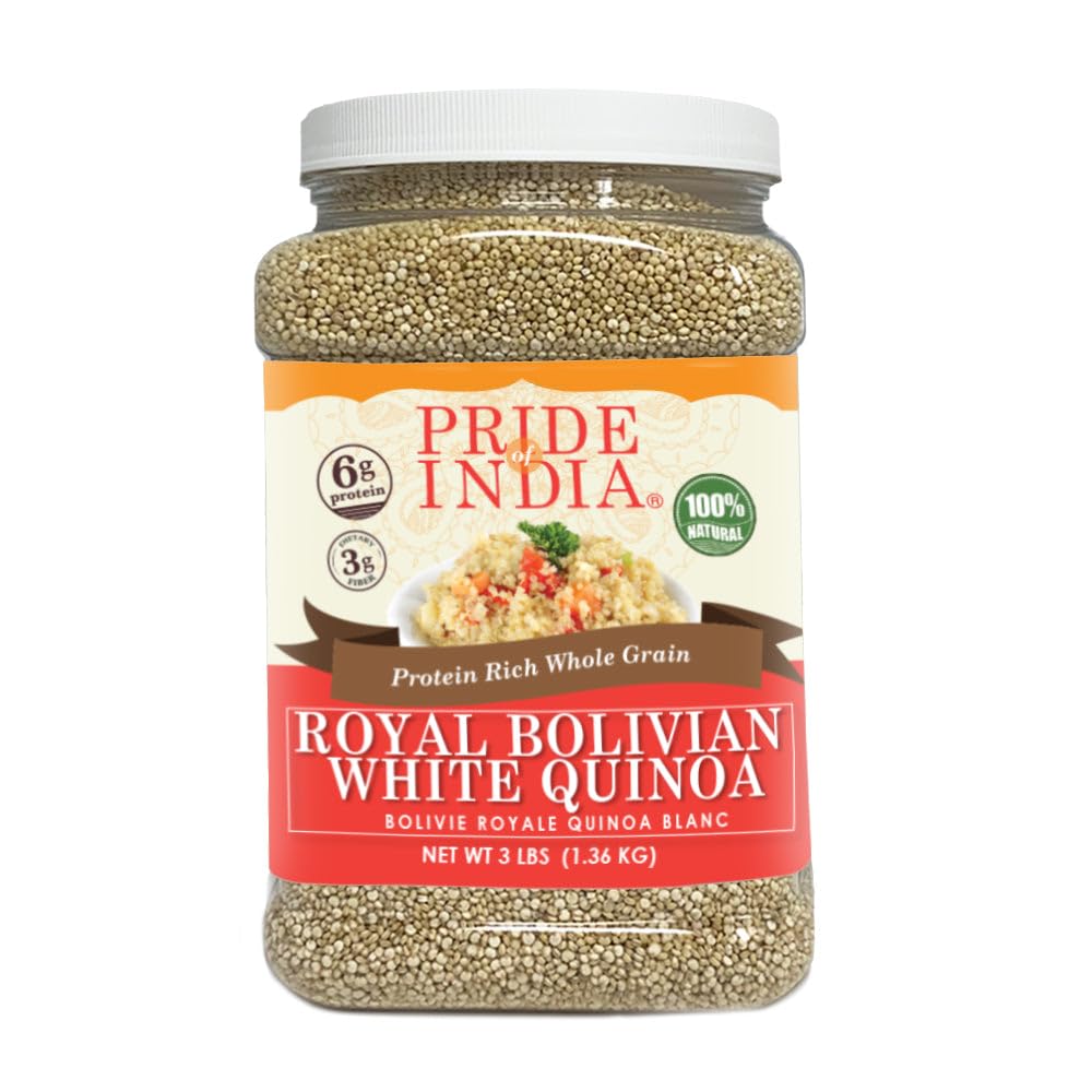 Pride of India - Pack of 6 - Royal Bolivian White Quinoa, 3 lbs Jar, Protein Rich, Gluten-Free Quinoa Wholegrain