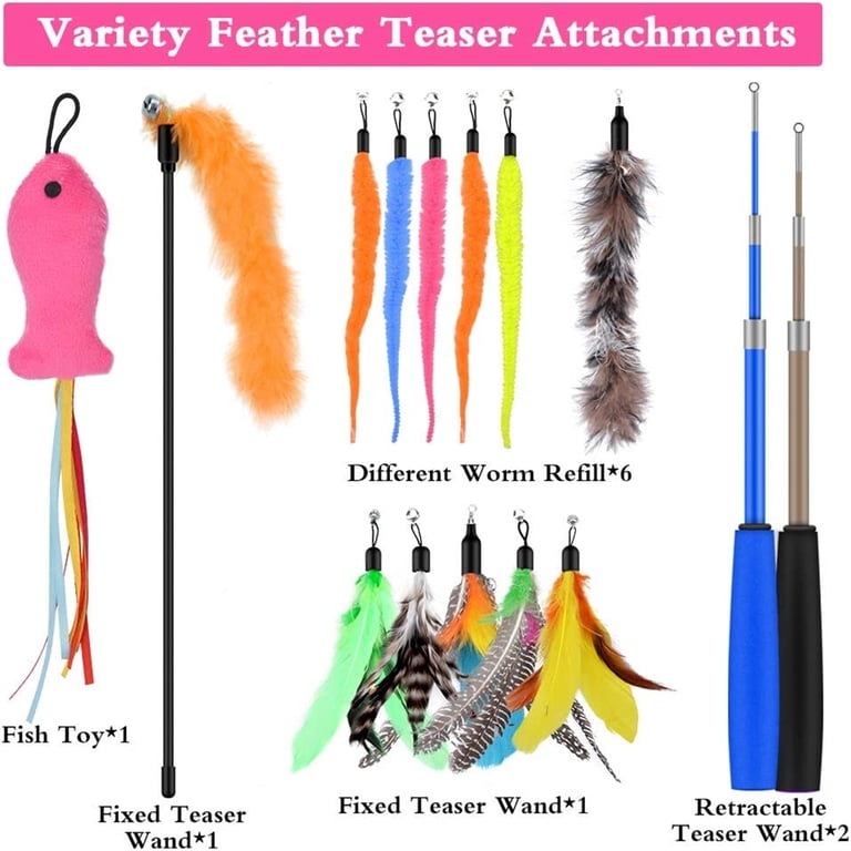 Qoosea Cat Feather Toys, 15-Piece Interactive Wand Set photo 6