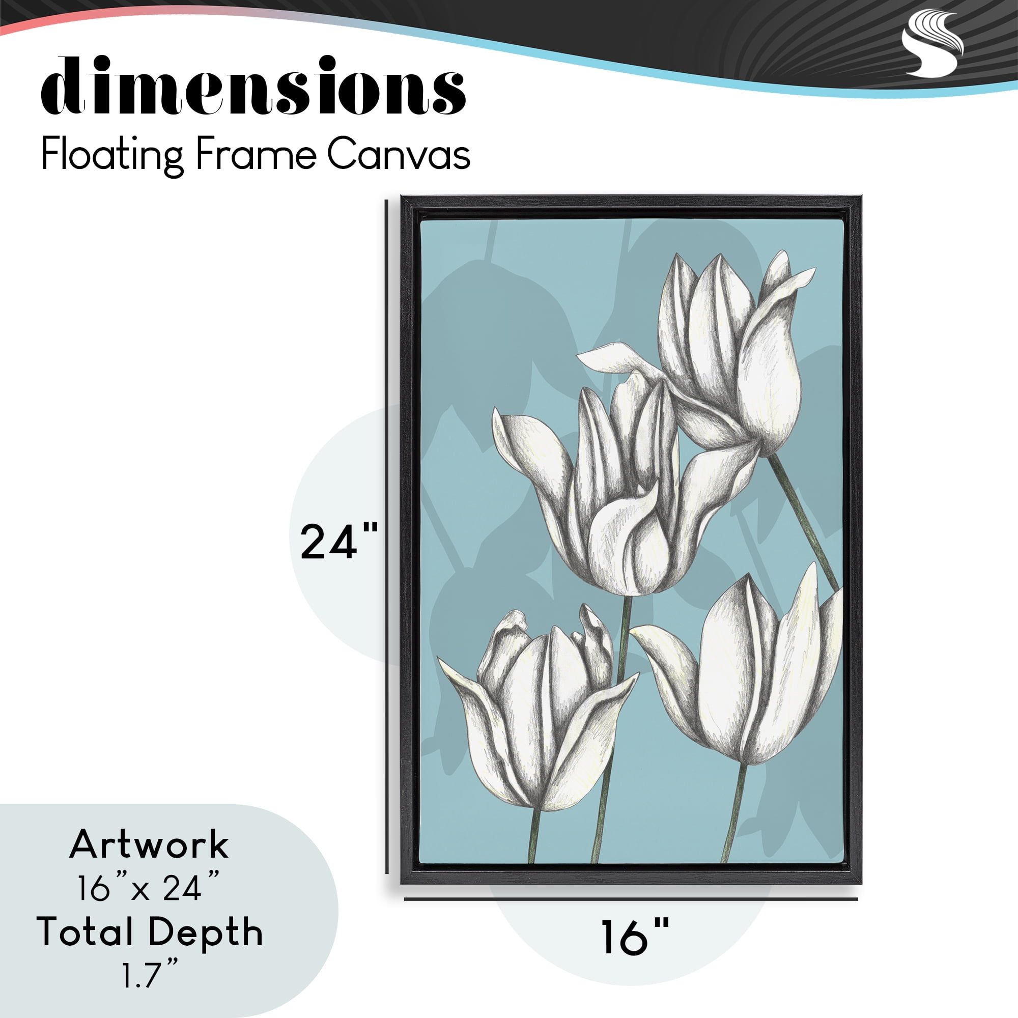 Sketched Tulips Keep Growing Black Framed Floater Canvas Wall Art, design by Cecilia Battaini