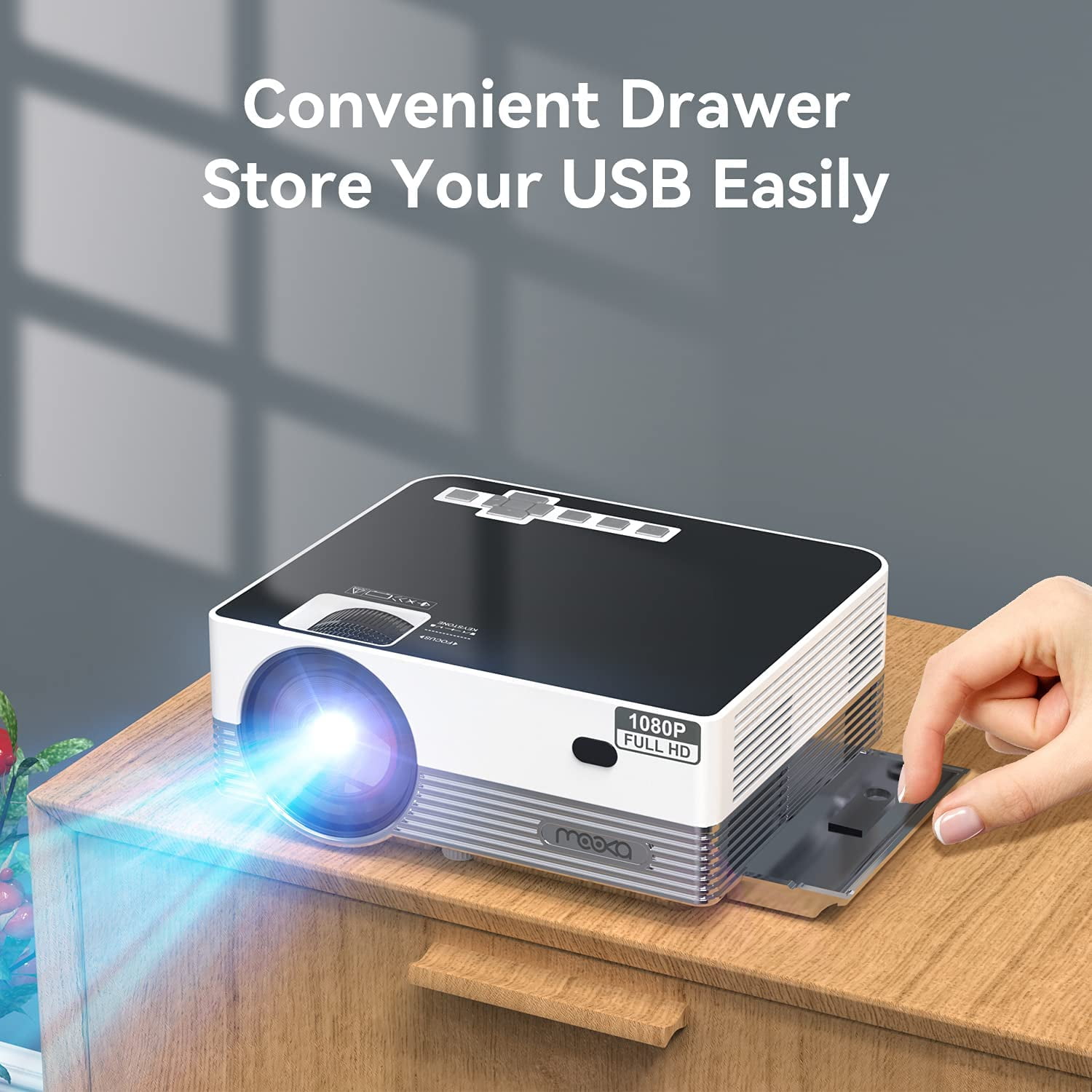 DBPOWER WiFi Mini Projector 8000 Lumen 1080P with Carrying Case(RD-821  Black)