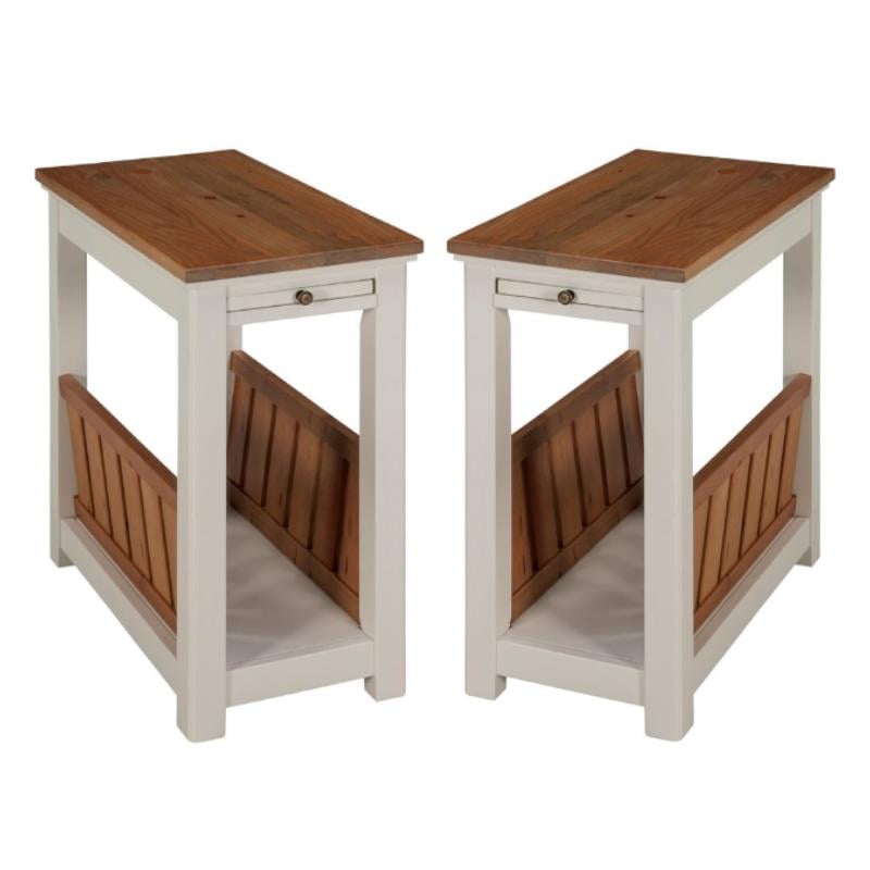 Home Square Magazine End Table with Pullout Shelf in Ivory Set of 2