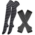 thumbnail image 3 of Womens Striped Knee High Socks Long Stockings Ribbed Cuff Stretchy Soft Leg Wear for Winter Xmas Casual Comfort, 3 of 3