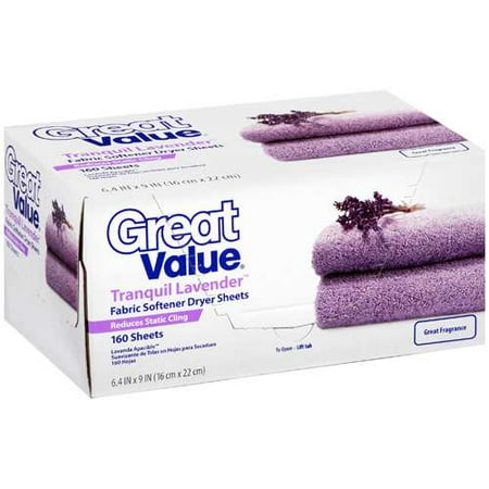 Great Value Tranquil Lavender Dryer Sheets Fabric Softener, 160 Count
