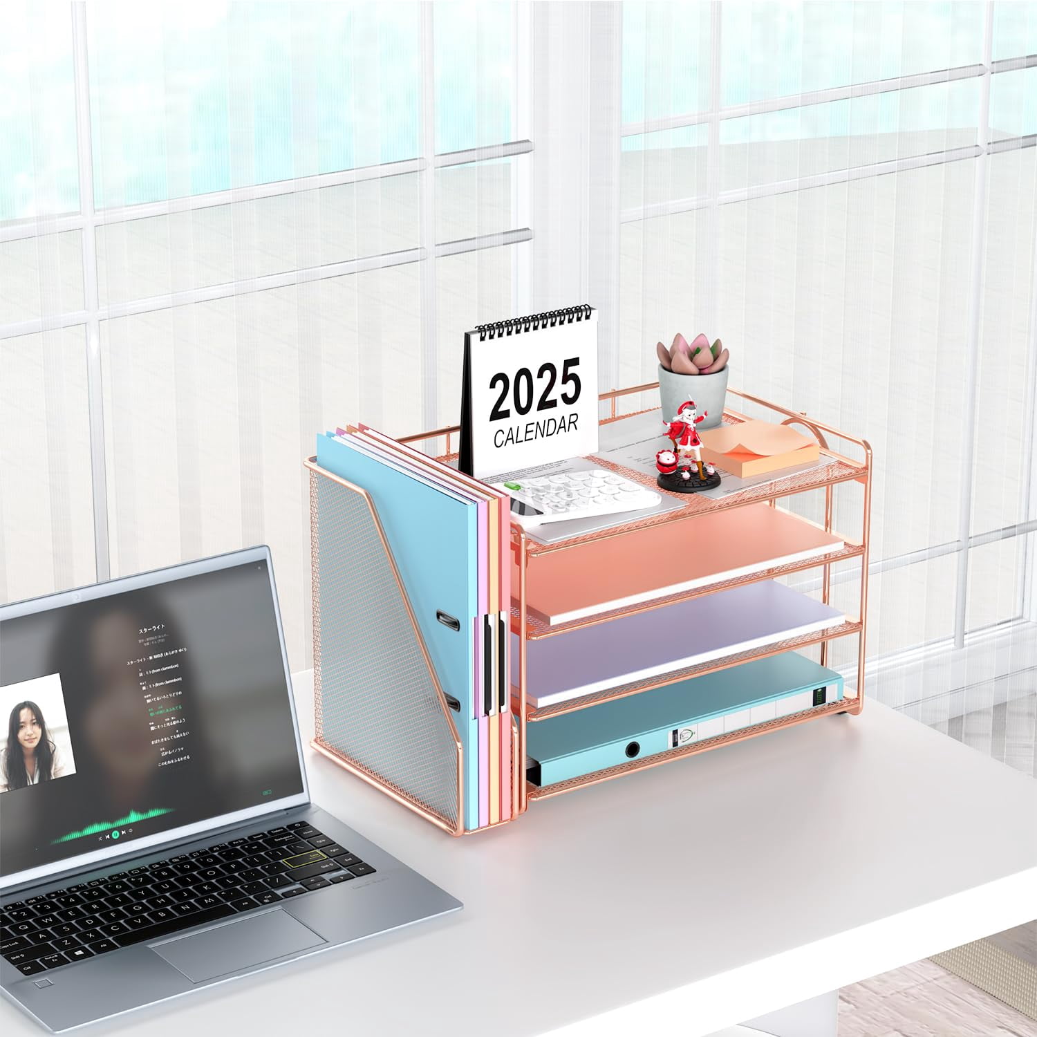 4-tier Paper Organizer With Magazine Holder  Desk Organizers And Accessories & Workspace File For Office Supplies Storag (rose 4-tier)