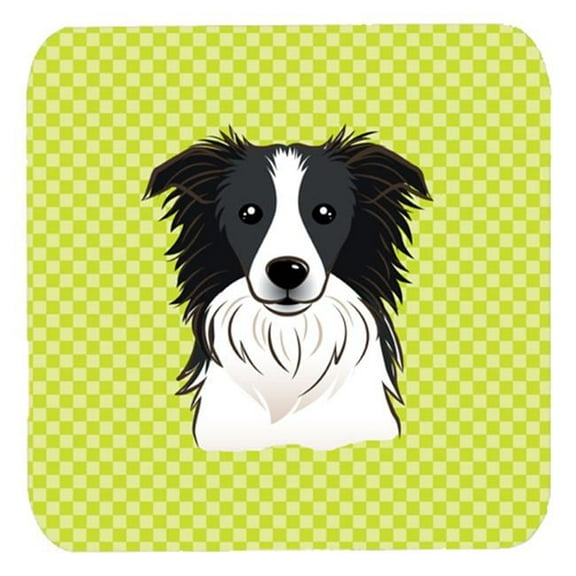 3.5 x 3.5 In. Checkerboard Lime Green Border Collie Foam Coasters, Set Of 4