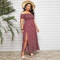thumbnail image 4 of Vestido HUOGUO para mujer, talla grande, hombros descubiertos, estampado floral, 4 of 5