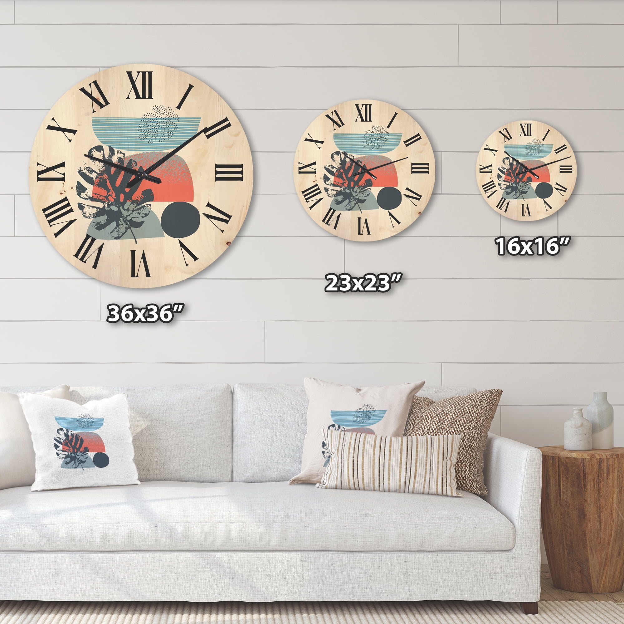 Designart 'Abstract Colorful Geometric Art Collage IV' Modern Wood Wall Clock
