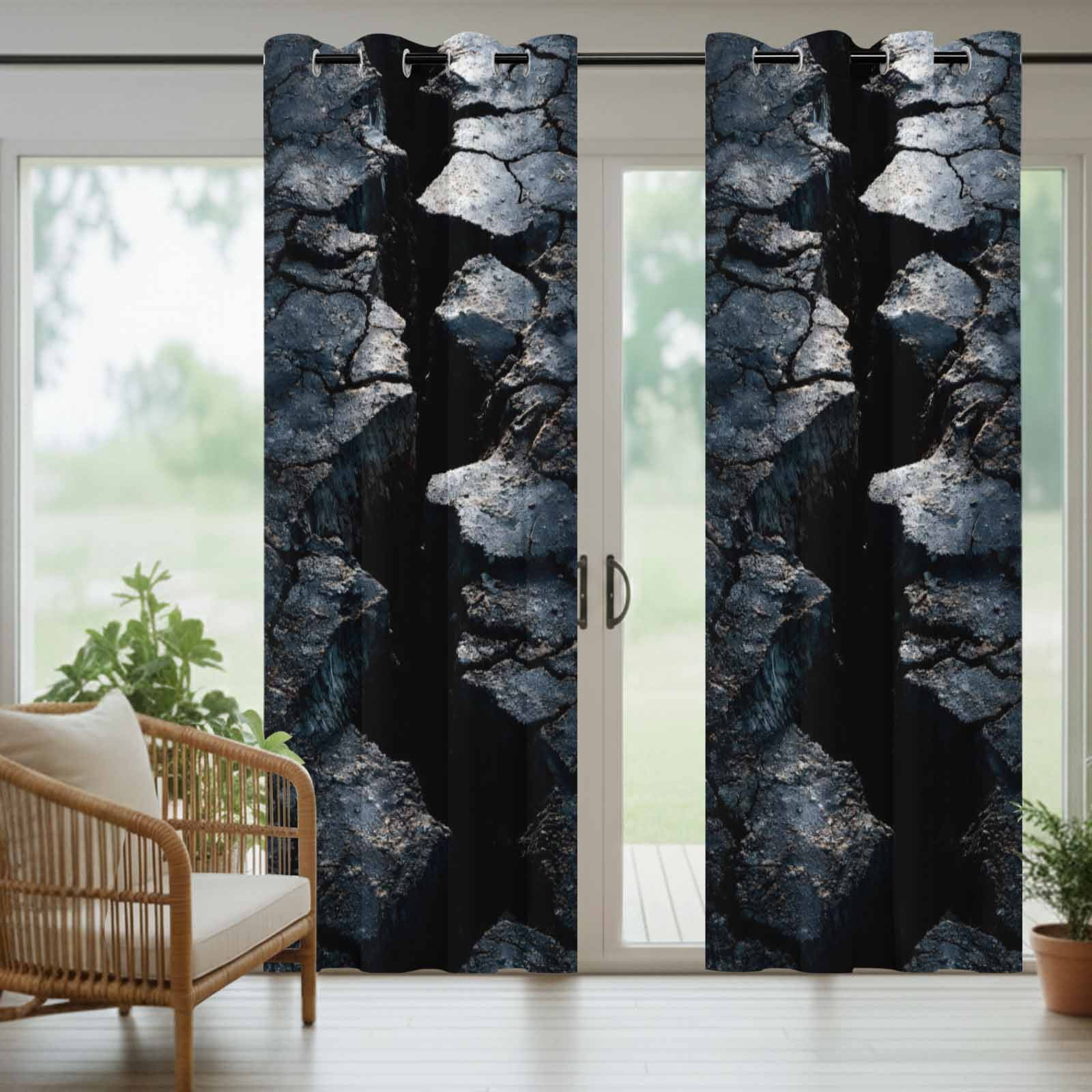 Abstract Crack Outdoor Curtains for Patio, Black Gray Cracked Earth Texture Earthly Fissure Sunshade Privacy Drapes Grommet Waterproof Outside Curtains for Porch/Cabana/Balcony 54"x 108", 1 Panel