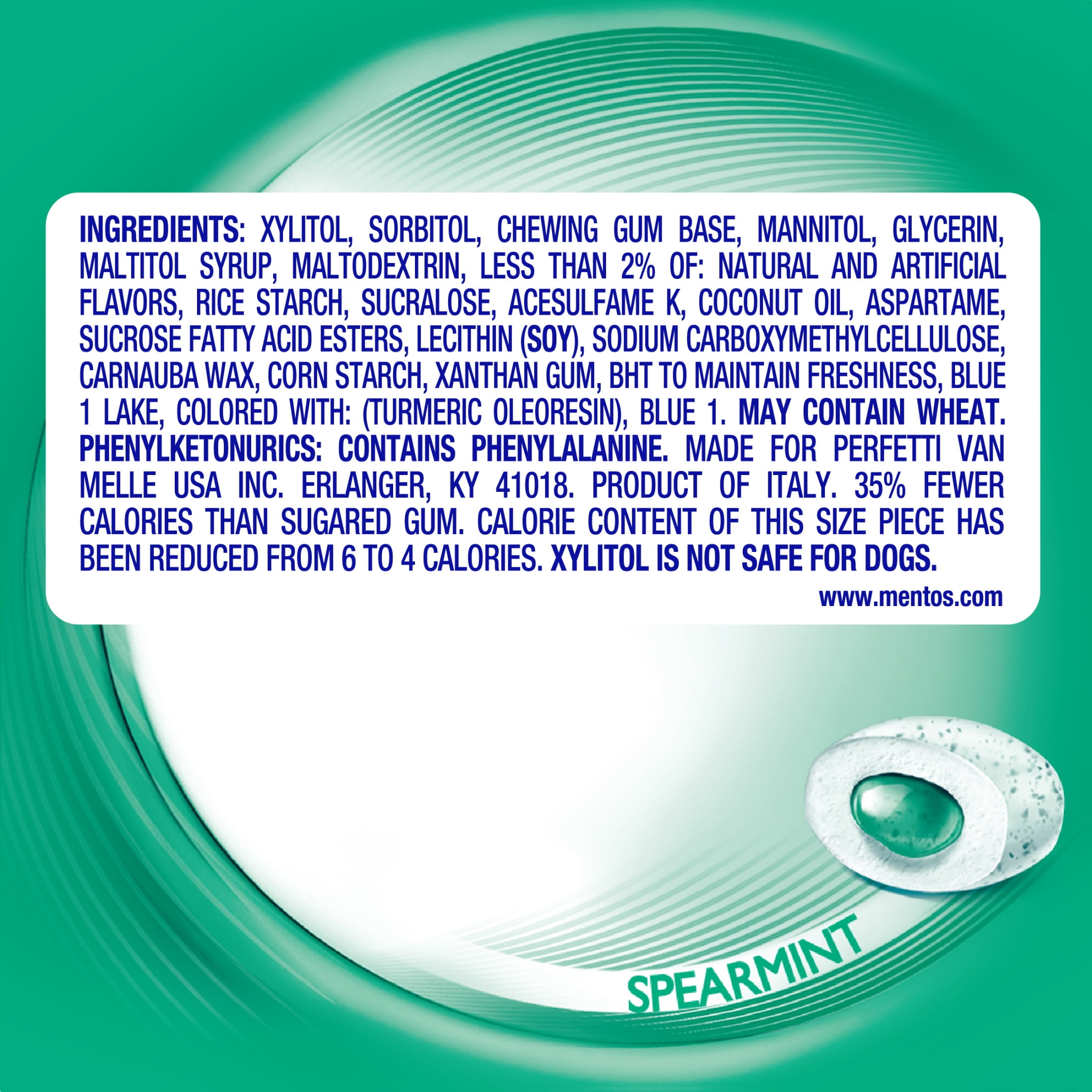 Mentos Pure Fresh Sugar-Free Spearmint Xylitol Chewing Gum, 120 Count Resealable Bag