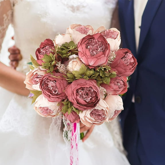 2PCS Artificial Peony Silk Flowers Bouquet for Wedding Home Garden Party Decoration