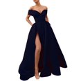 thumbnail image 2 of Off Shoulder Long Slit Prom Dresses A-Line Satin Formal Evening Party Gowns with Pockets, 2 of 4