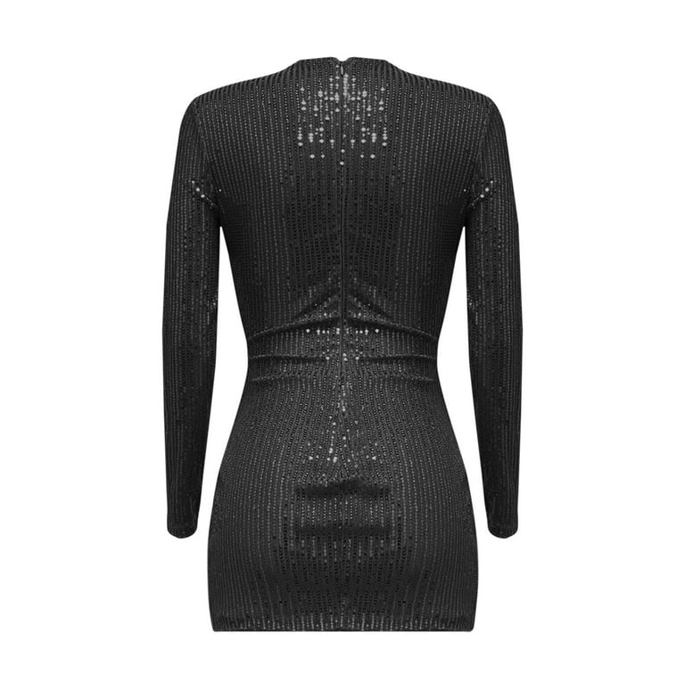 BONIXOOM Black Dresses for Women Multi-theme Party V-Neck Tab Long Sleeve  Sequin Jacket Solid Black Dresses - Walmart.com