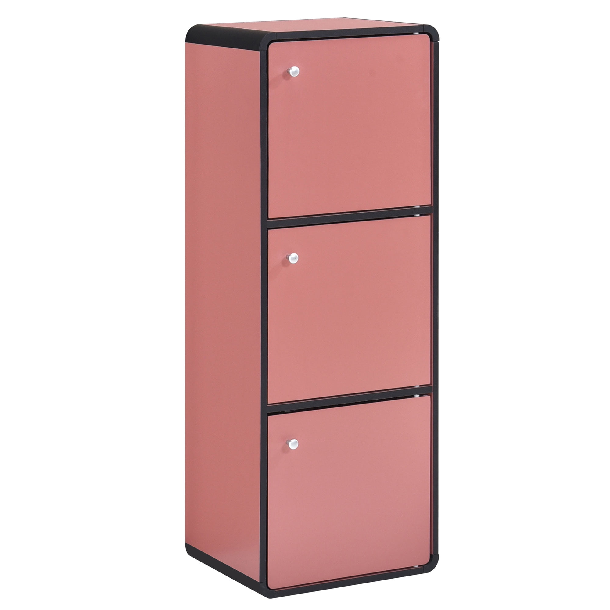 Kings Brand Furniture Dothan Wood 3-Cubed Closed Bookcase - Storage Shelf Organizer Bookshelf, Red