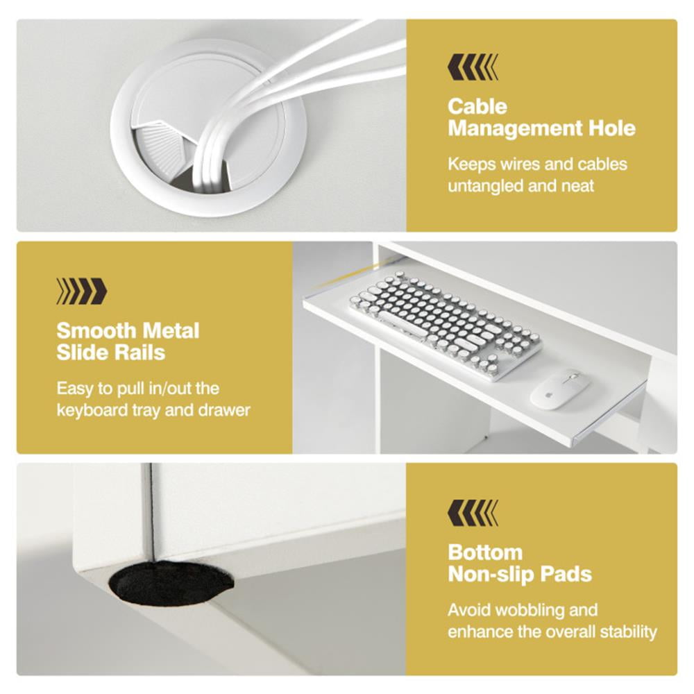 Demi Bonn Wooden Computer Desk with CPU Stand, Small Home Office Desk Study Writing Table, White