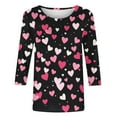 thumbnail image 5 of VKOYWKM Heart Print Shirts for Women Valentines Day T-Shirts 3/4 Sleeve Crew Neck Loose Fit Holiday T-Shirts Valentines Day Gifts Tops, 5 of 5
