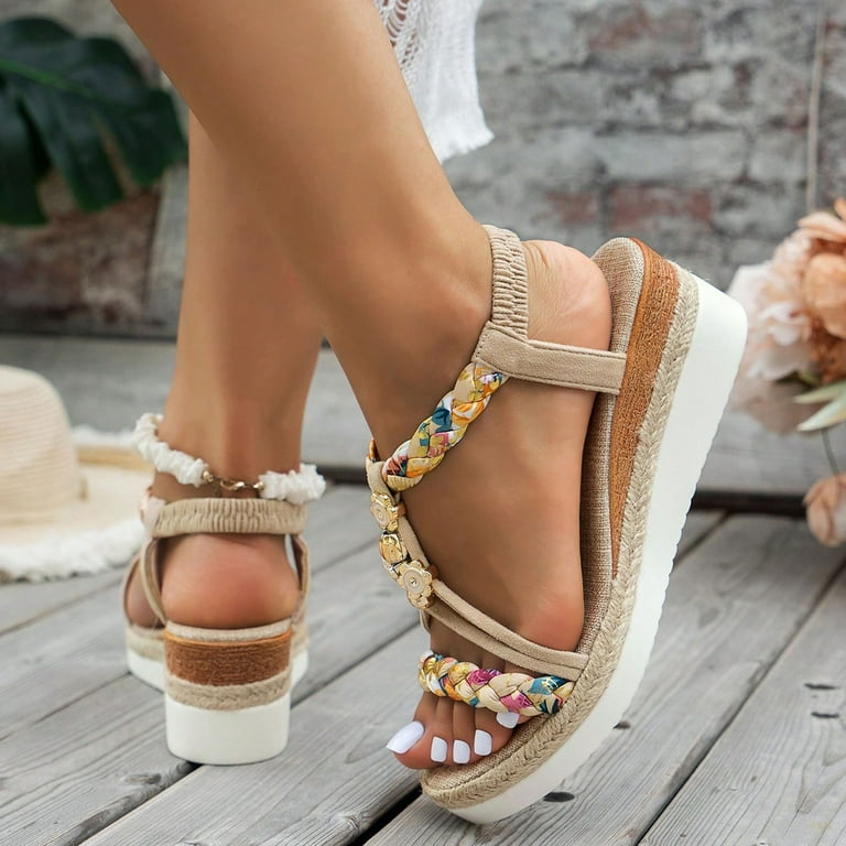 Oyedens Womens Platform Dressy Sandals Boho Braided Espadrilles Wedge High Heels Slingback Dress Sandals Beach Summer, Women's, Size: 8, Brown Oyedens Womens Platform Dressy Sandals Boho Braided Espadrilles Wedge High Heels Slingback Dress Sandals Beach Summer, Women's, Size: 8, Brown