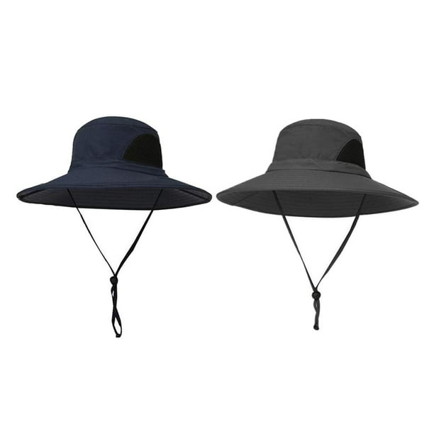 2 piezas de sombrero de verano para el sol, sombrero de pesca con correa ajustable para la barbilla, azul marino y gris oscuro Azul marino + gris oscuro
