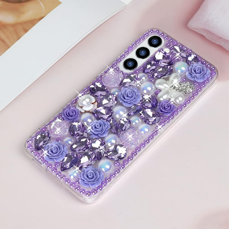 for Galaxy S23 Bling Case with Strap, Luxury Glitter Rhinestone
