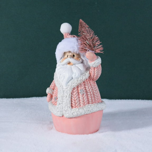 1pcs Pink Santa Figurine Statues, Christmas Pink Santa Resin Ornaments for Home Decor Accents Living Room Office Bookself Tabletop Mantle Christmas Decoration