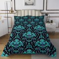 thumbnail image 1 of Erosebridal Ensemble de Couvre-Lit Damas Taille Simple, Courtepointe Noire et Turquoise, Ultra Douce 2 Pcs, 1 of 5