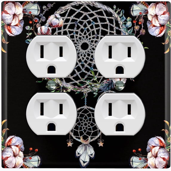 Metal Light Switch Plate Cover Beaded Feather Dreamcatcher Black DRM008