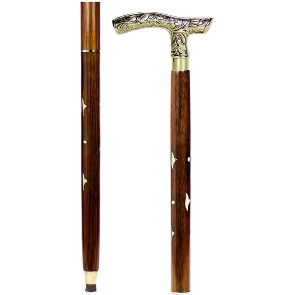 Aluminum & Brass Decorative Rosewood Walking Cane | Full Size Walking-Stick for Men & Women |