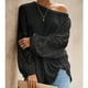 thumbnail image 3 of Mujeres Top Hollow out crewneck un hombro linterna manga larga suelta blusa negro XXL, 3 of 5