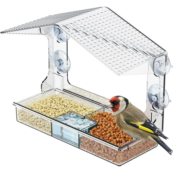 CZQ Acrylic Window Bird Feeders with Strong Suction Cups for Cats,Kid and Birds Lovers Gifts,Clear Bird Feeder for Window Viewing,Large Window Mount Birdfeeder,Birds House for Outdoors,Balcony