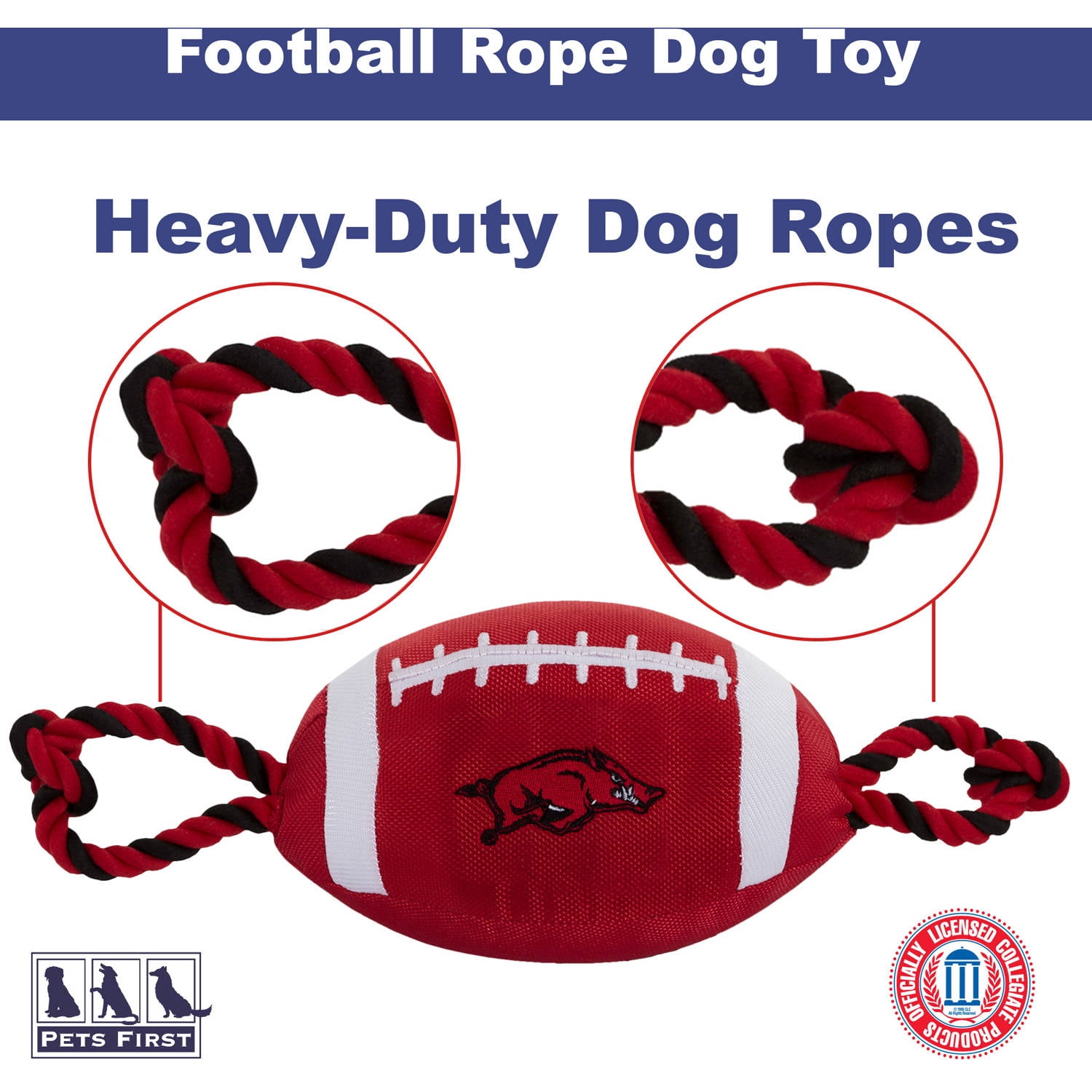 Pets First Collegiate Arkansas Nylon Football-Licensed