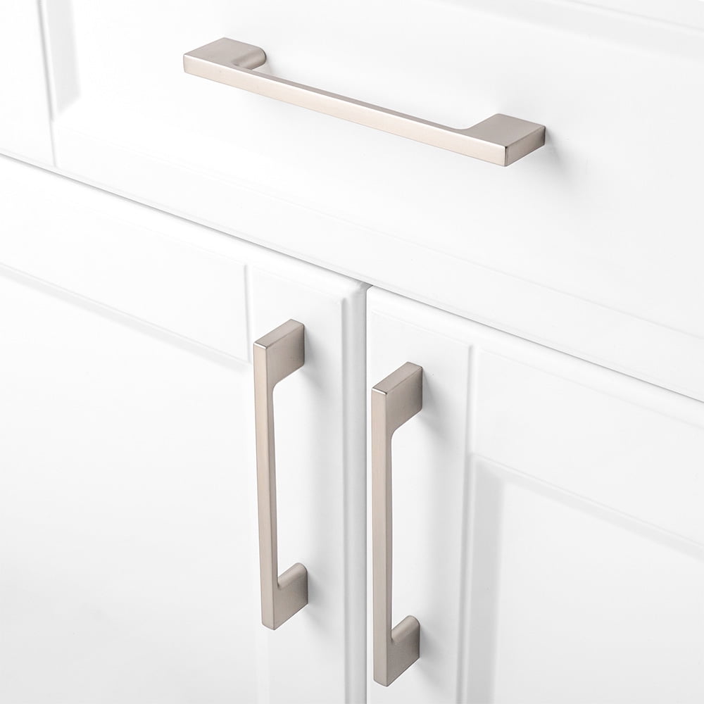 KOOFIZO 10 Pack Wide Foot Cabinet Bar Pull - Brushed Nickel Modern Solid Handle, 5 Inch/128mm Screw Spacing