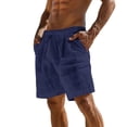 thumbnail image 2 of Men's Linen Elastic Waist Lounge Shorts Solid Beach Golf Shorts with Pockets Casual Drawstring Summer Shorts Navy, 2 of 8