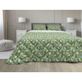 thumbnail image 1 of Pineapple Comforter & Sham Bedding Set, Hawaiian Nature Theme with Pale Pink Hibiscus and Pineapples Among Green Leaves, 3 pcs Duvet Set Microfiber Filling Quilt, 5 Sizes, Multicolor, by Ambesonne, 1 of 4
