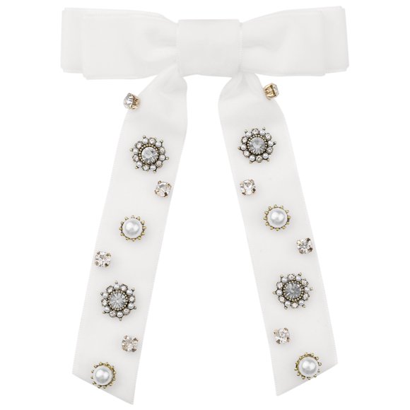 INSPIRE CHIC Broche de lazo de terciopelo vintage para mujer con strass para bodas y fiestas en blanco