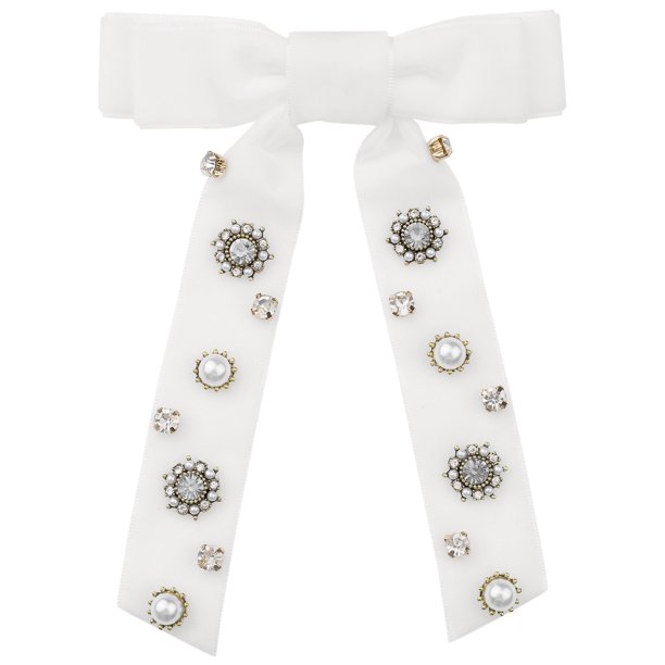 INSPIRE CHIC Broche de lazo de terciopelo vintage para mujer con strass para bodas y fiestas en blanco