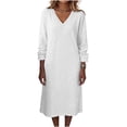 thumbnail image 5 of Lopecy-Sta Dresses for Women V-Neck Midi Shift Dress for Fall Loose Waist Casual Daily Wear, 5 of 7