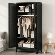 SOLAURA 71 Tall Metal Armoire Wardrobe Cabinet with 2 Doors, Wardrobe Closet with Hanging Rod and Adjustable Shelves, Freestanding Closet for Home Living/Laundry Room/Department (Black)