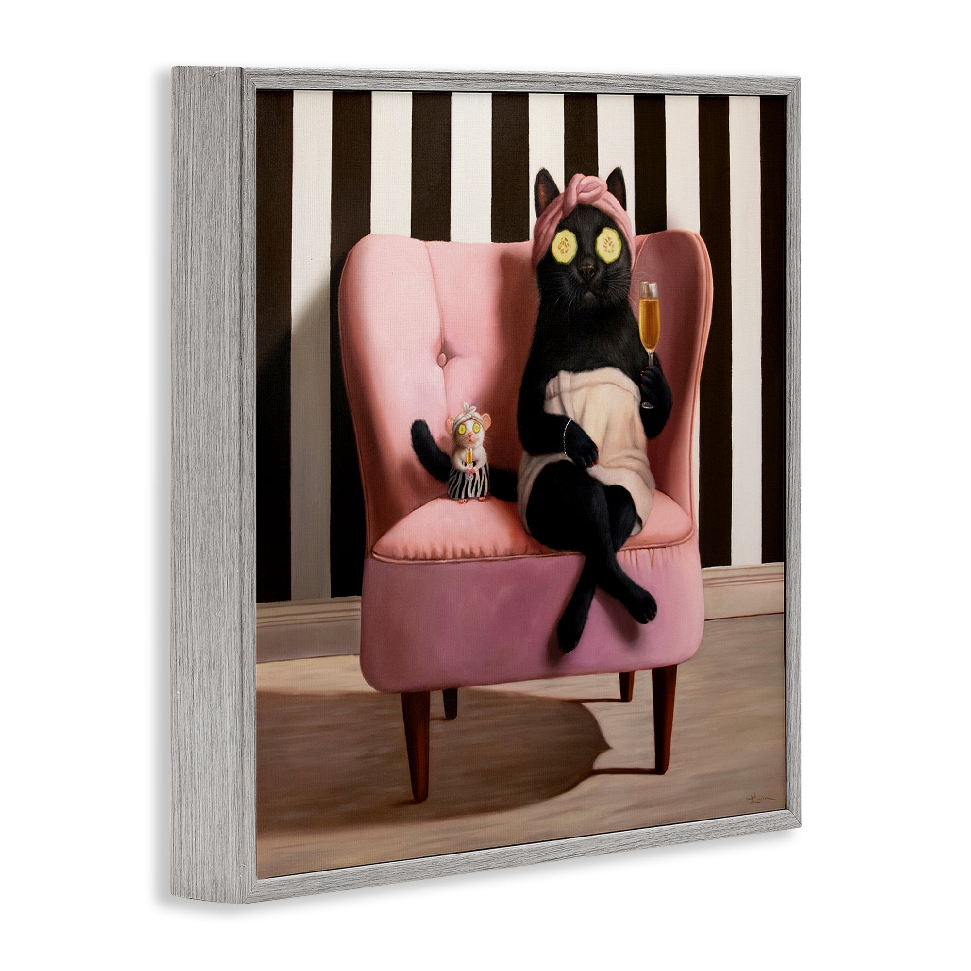 Stupell Industries Pamper Party Cat Gray Framed Giclee Art, design by Lucia Heffernan