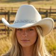 thumbnail image 2 of RUINIXCW Cowboy Cowgirl Hat For Women Men Western Hats Rhinestone Cowboy Hat Wide Brim Cow Girl Rodeo Hat Felt Jazz Cap For Rodeo Party, 2 of 8