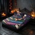 thumbnail image 4 of Homewish Halloween Skull Twin Sheets, Magical Book Print Bedding, Dark Purple Green Blue, 3pcs (1 Flat Sheet, 1 Fitted Sheet and 1 Pillowcase), 4 of 6